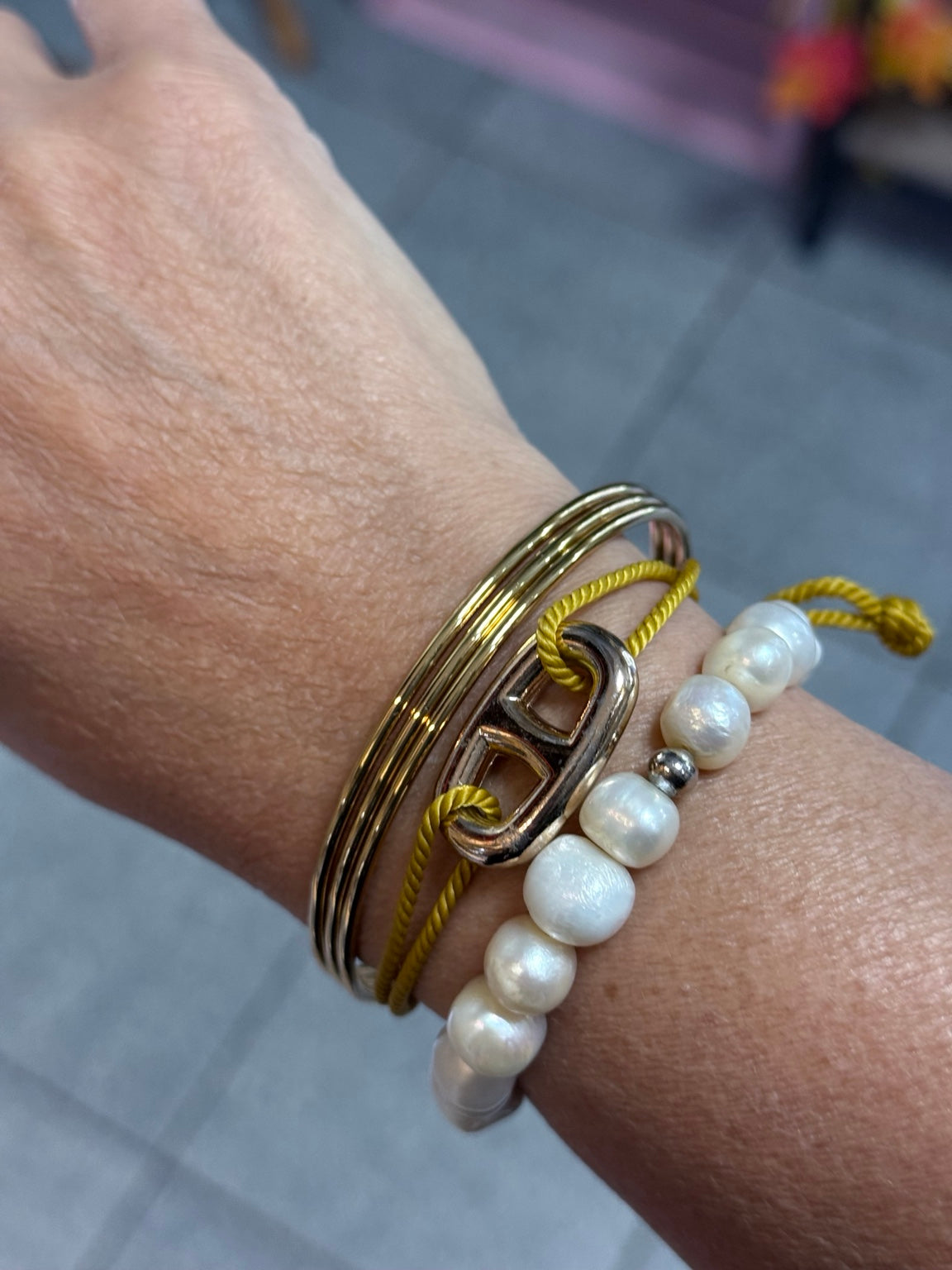 Set de tres bangles plateados de acero inoxidable