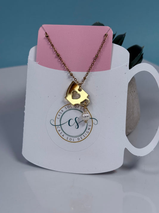 Cadena Coffee Love con taza de café y perla