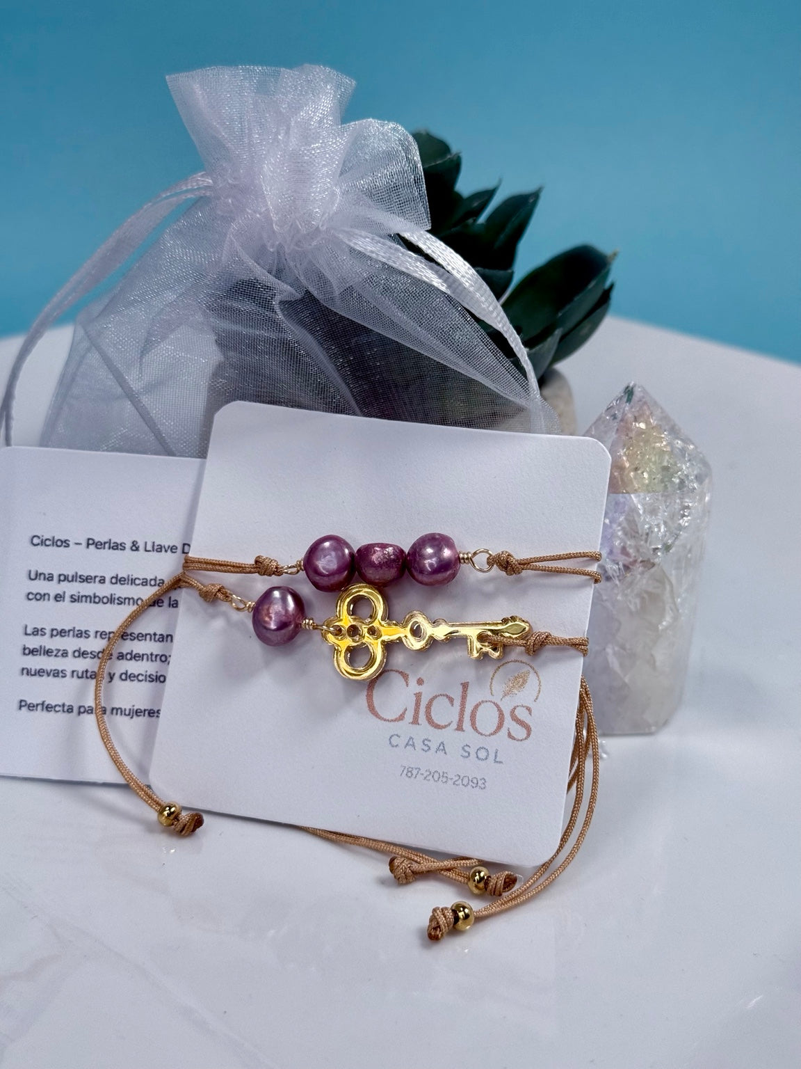Set de pulseras ajustables Llave Dorada de la colección Ciclos con perlas